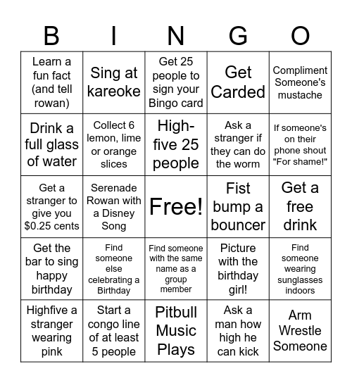 ROWANS B!RTHDAY BINGO Card