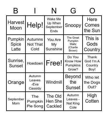 GFHearts Name that Tune Bingo Card