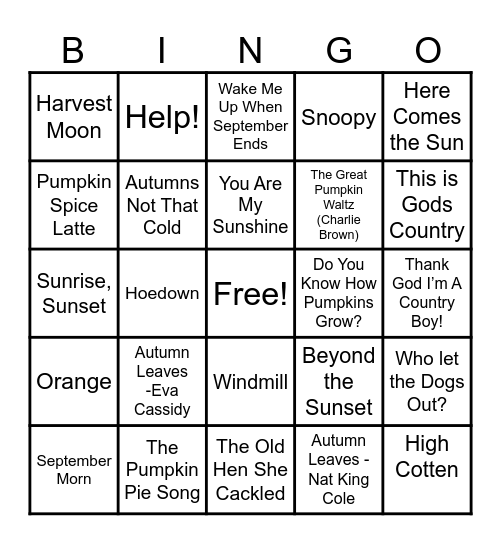 GFHearts Name that Tune Bingo Card