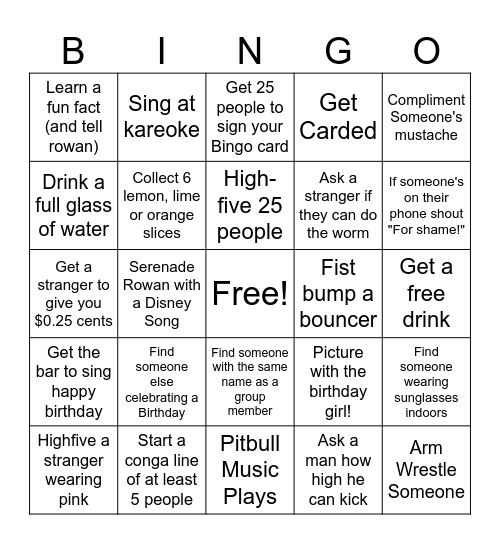 ROWANS B!RTHDAY BINGO Card