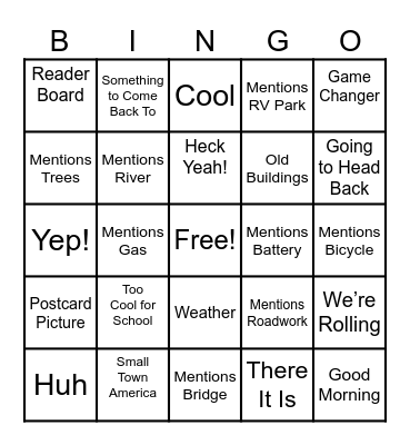 RV’r TV Bingo Card