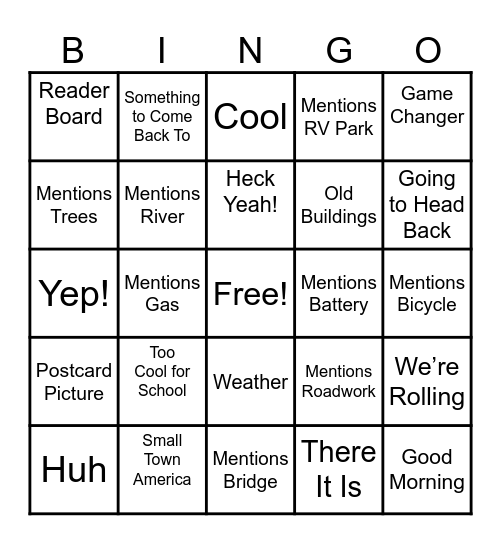 RV’r TV Bingo Card