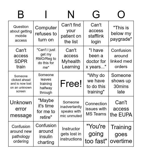 SDPR Training Bingo Card Bingo Card