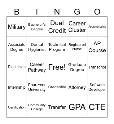 8th Grade Bingo Card
