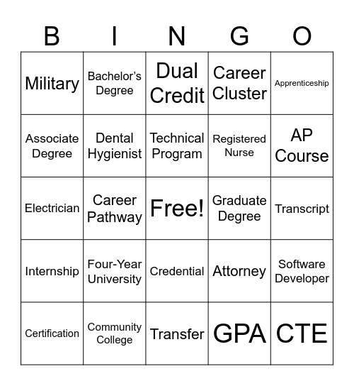 8th Grade Bingo Card