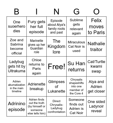Miraculous Season 7 Bingo Card