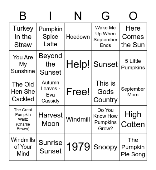 GFHearts Name That Tune Bingo Card