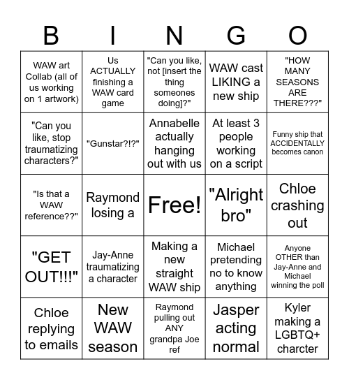 2026-2027 WAW BINGO CARD Bingo Card