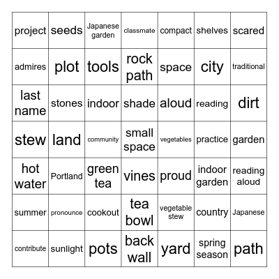 Room to Grow Bingo Card