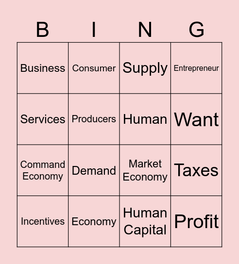 Unit 1 Vocab Bingo Card
