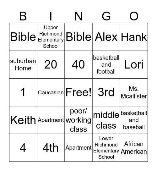 Harold McAllister Bingo Card