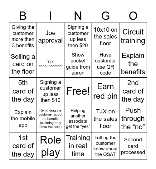 TJXR BINGO Card