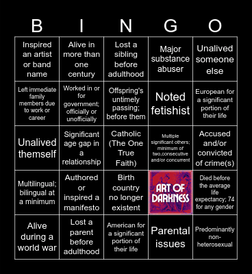 Art of Darkness Bingo v1.0 Bingo Card
