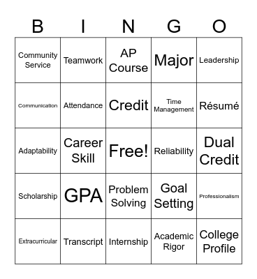 9th and 10th Grade Bingo Card