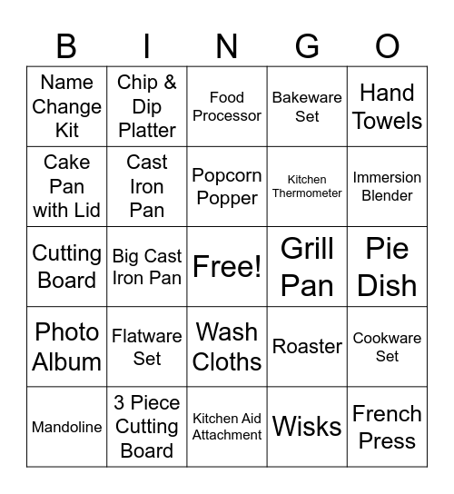 Emily's Bridal Bingo Card