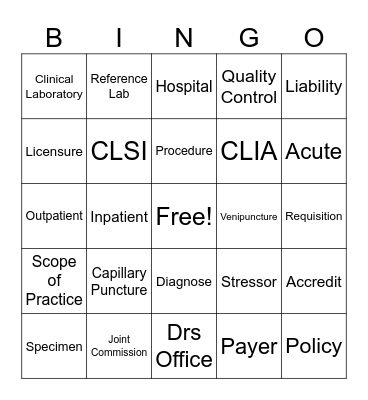 Phlebotomy Ch 1 Review Bingo Card