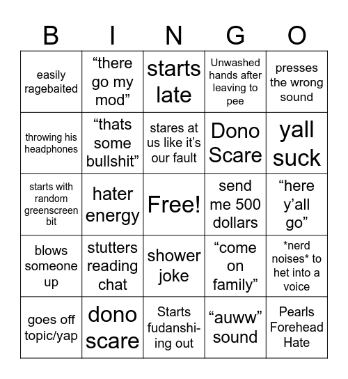 Gabe Bingo Card