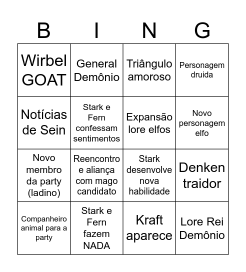 Frieren Season 2 Bingo Card