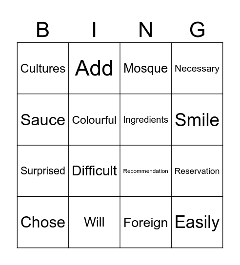 New words BINGO Card
