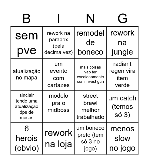 coisas do major Bingo Card