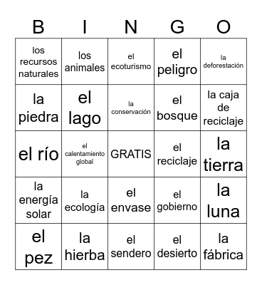 S3 U1 La Naturaleza Bingo Card