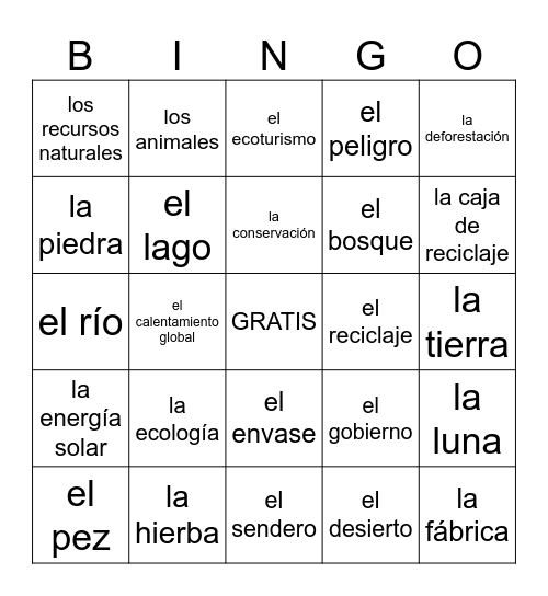 S3 U1 La Naturaleza Bingo Card