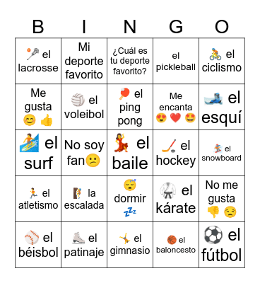 Los deportes Bingo Card