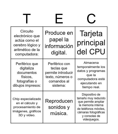 Dispositivos de un sistema de cómputo Bingo Card