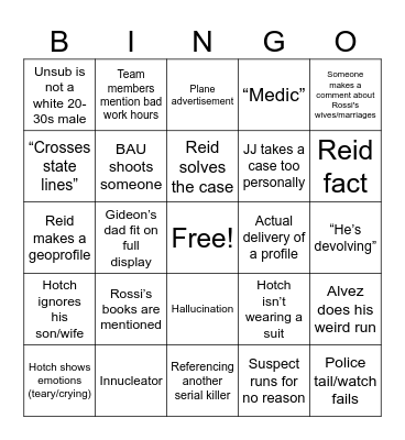 Criminal Minds Bingo Card