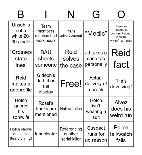 Criminal Minds Bingo Card