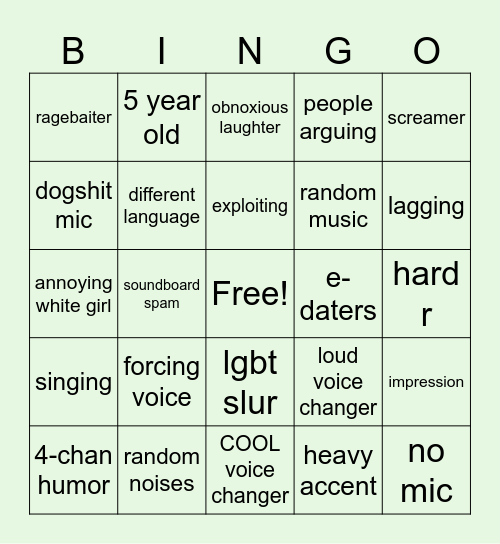 Roblox Voicechat Bingo Card