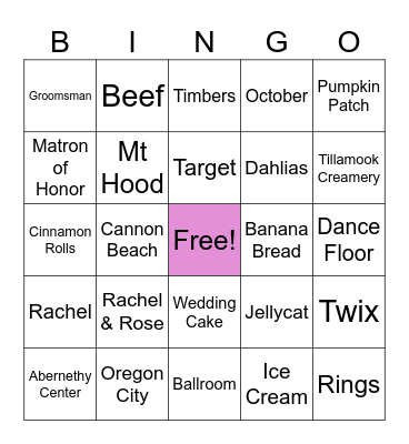 Rachel and Kyle's BINGO Card