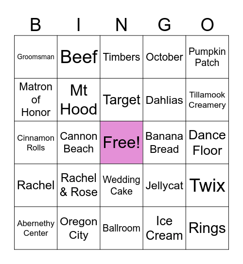 Rachel and Kyle's BINGO Card