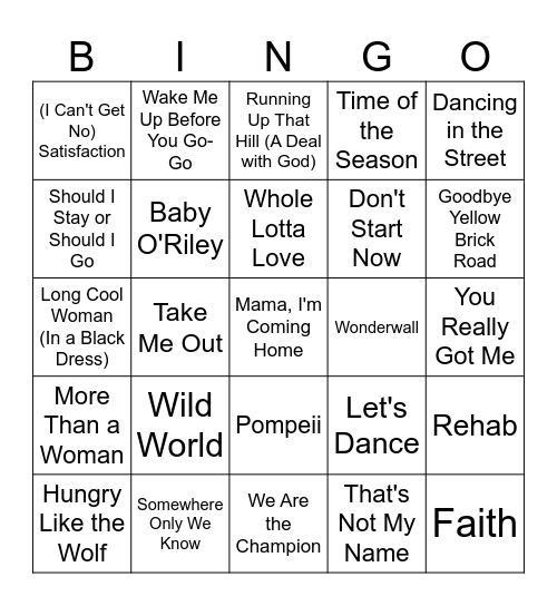 Come Together: A British Invasion Bingo Card