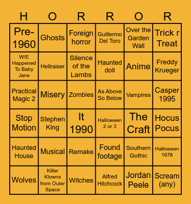 Halloween Movie Bingo 2026 Bingo Card