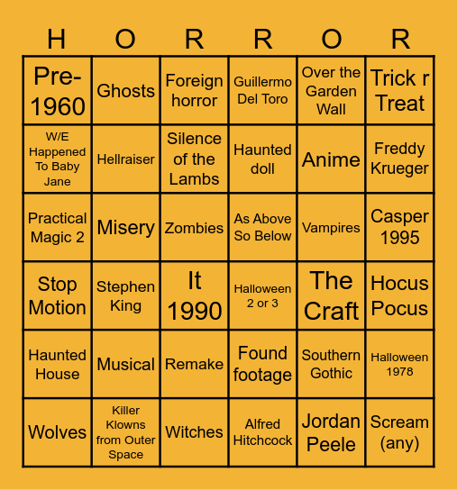 Halloween Movie Bingo 2026 Bingo Card