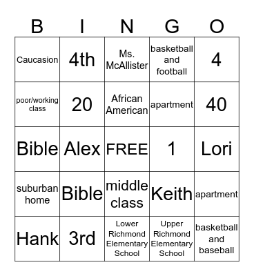 Harold McAllister Bingo Card