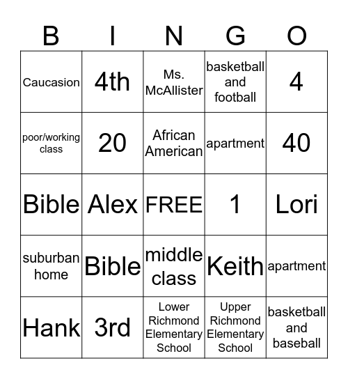 Harold McAllister Bingo Card