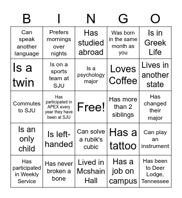 Find Someone Who.... Bingo Card