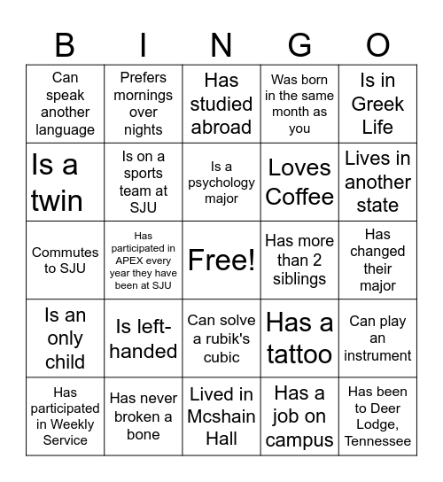 Find Someone Who.... Bingo Card
