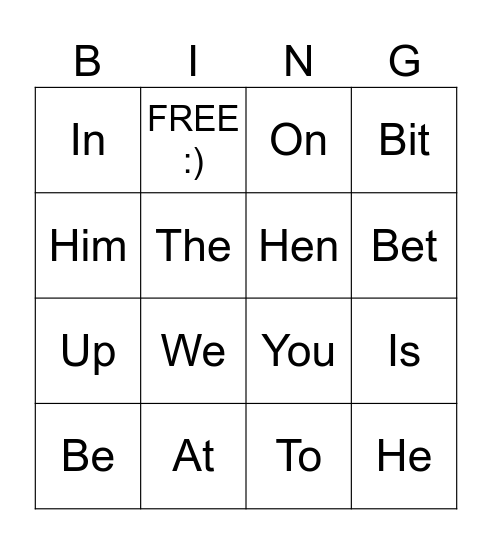 VC/CVC Bingo Card