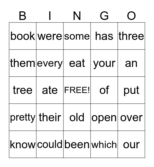 HFW Gr. 1 Set 2 Bingo Card