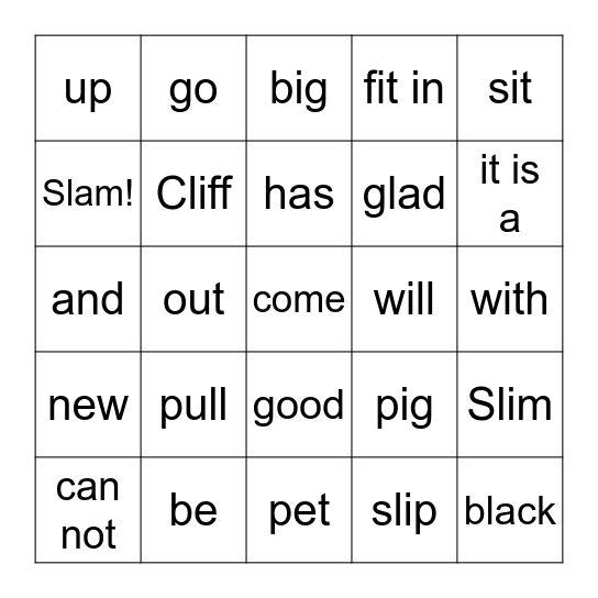 A Pig for Cliff Bingo Card