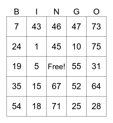 Untitled Bingo Card
