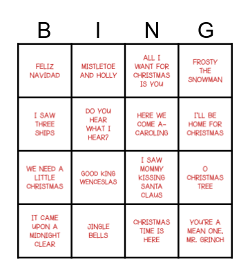 Song Bingo Card