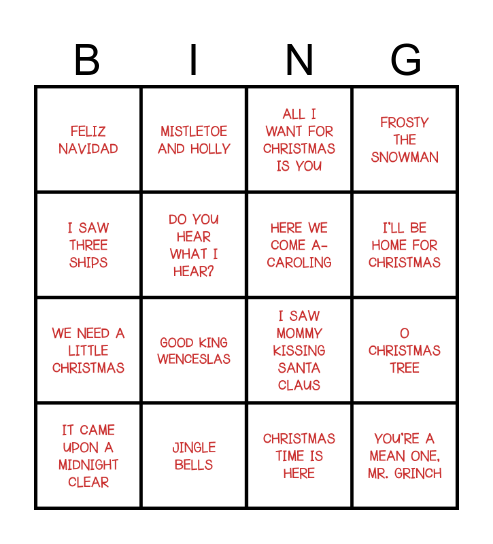 Song Bingo Card