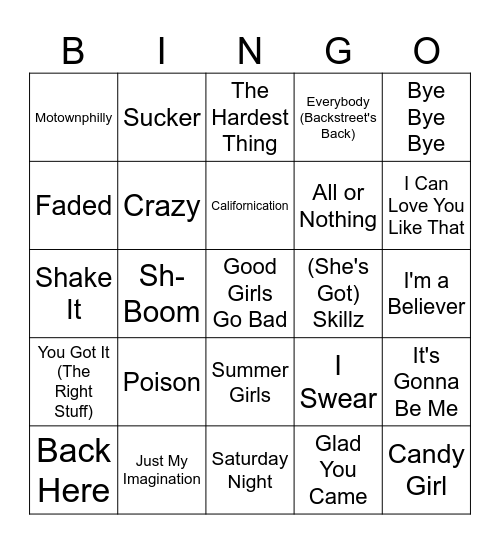 Boy Bands Throughout the Decades Bingo Card