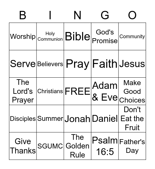 SGUMC Sunday School Bible Bingo Card