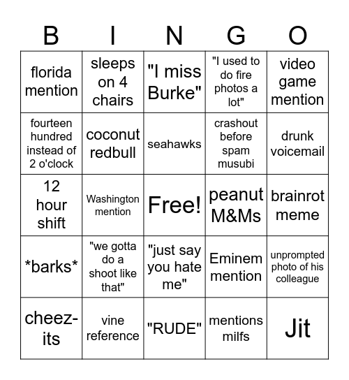 Atwood's Bingo Sheet Bingo Card