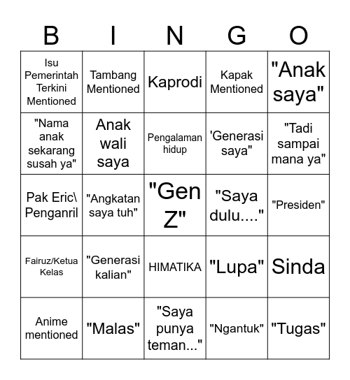 Pak Rudy BINGO Card